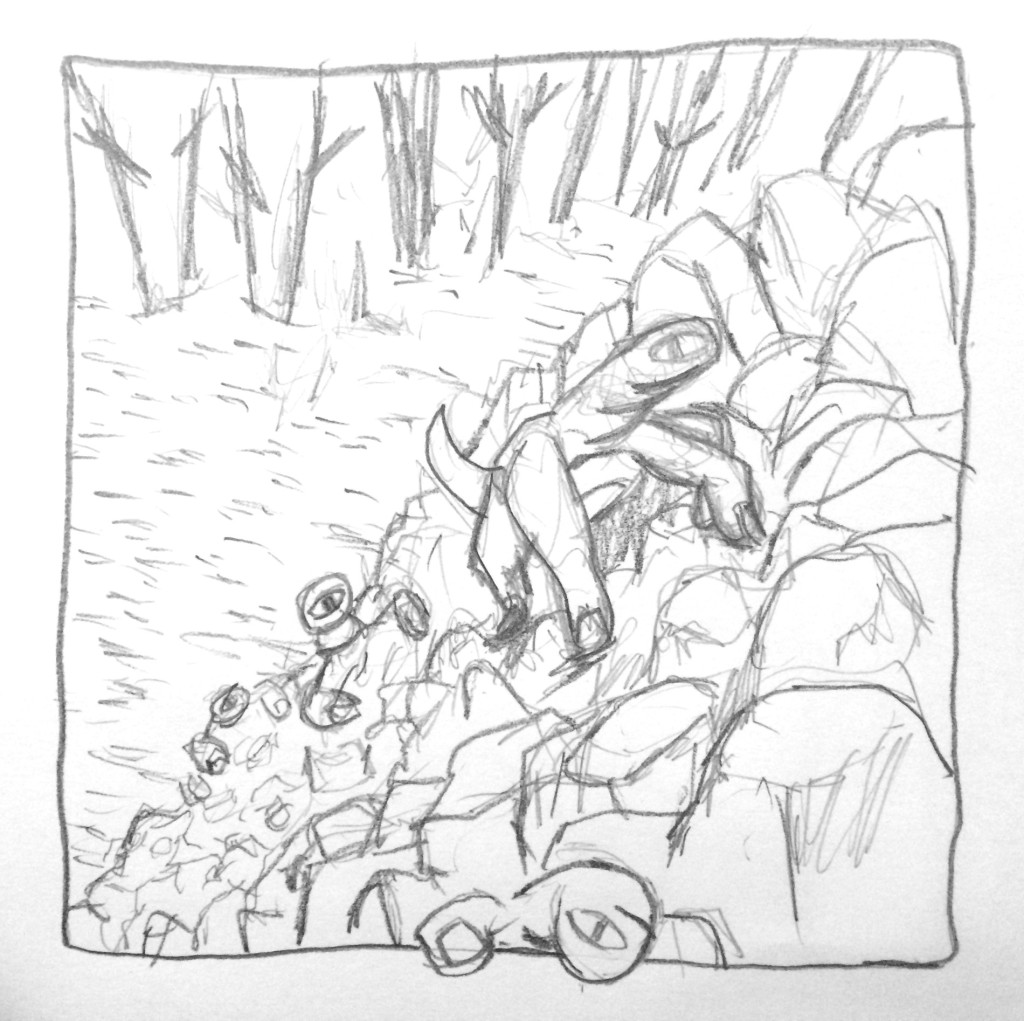 hand monsters climb rocks